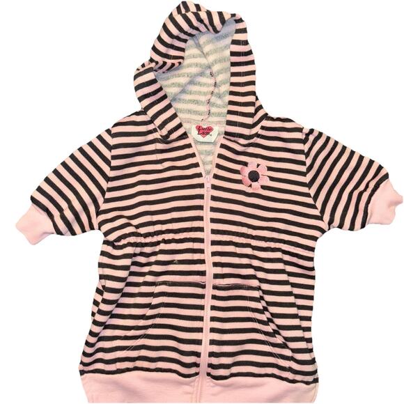Little Lass Girls Pink /Black Striped Zip Up Hoodie Sweatshirt Sz‎ 9-12 Months - Picture 6 of 6